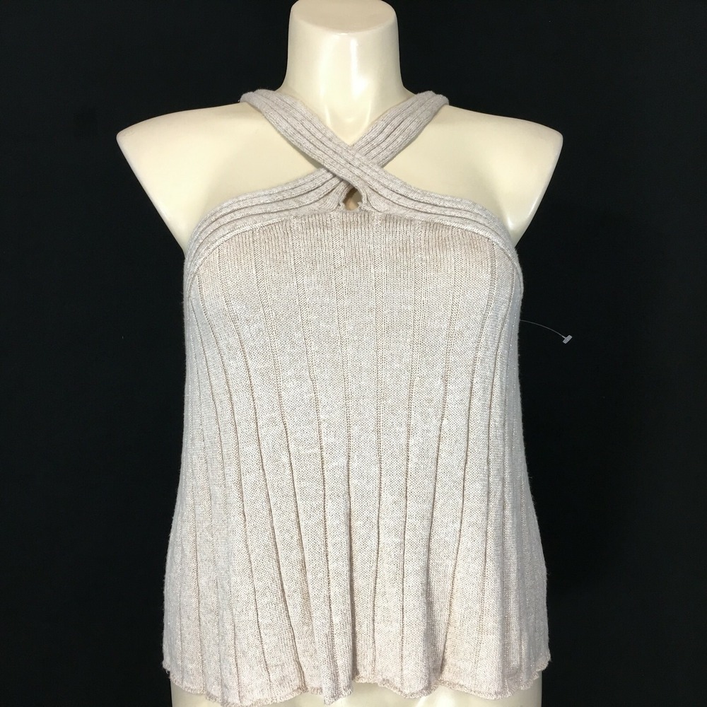 NEW MOTH Sweater LARGE Beige Gold Fleck Knit Top Keyhole Halter Anthropologie